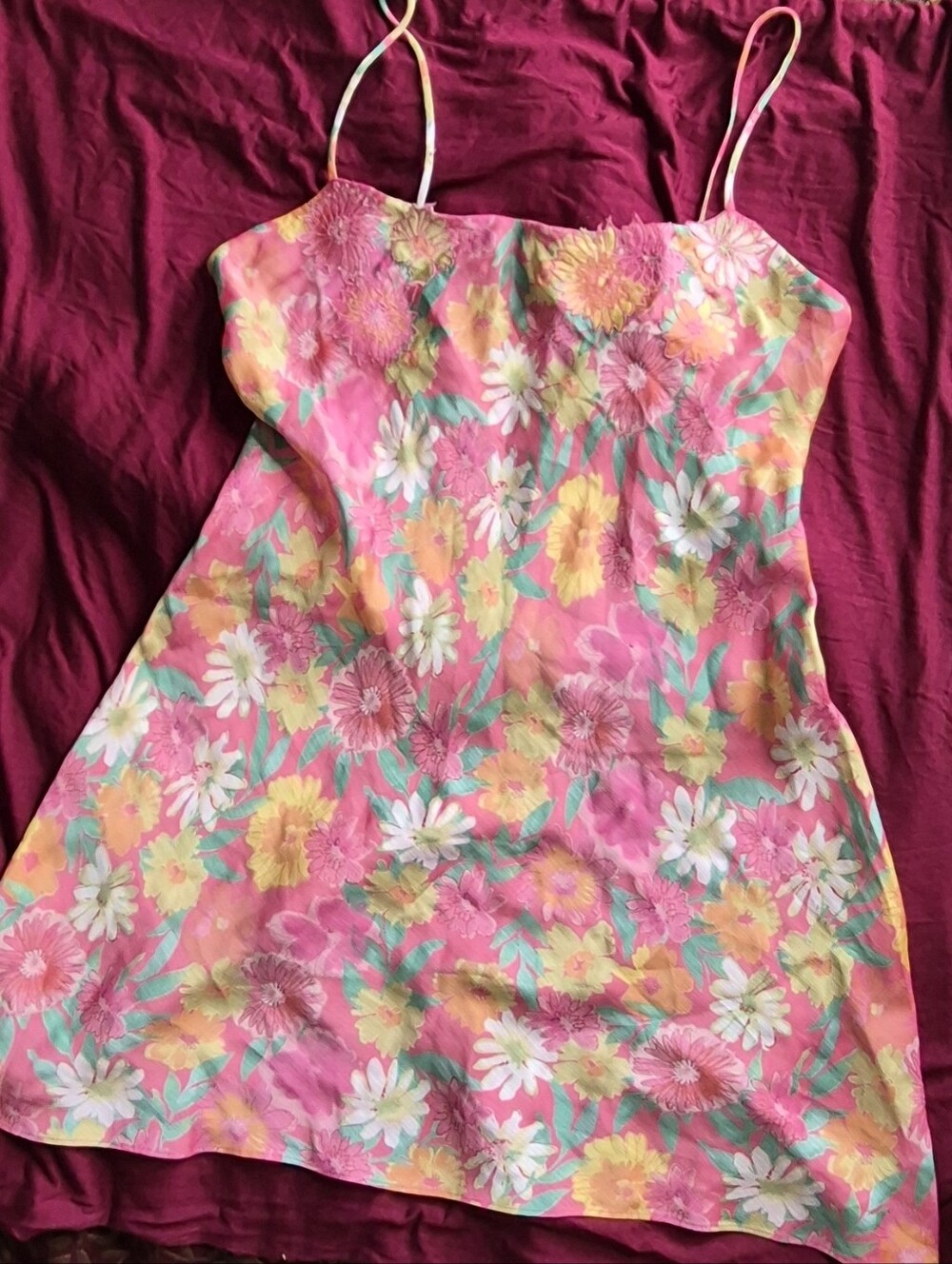 Vintage Natori Silk Satin Floral Slip Dress Chemise Neiman Marcus Size SMALL